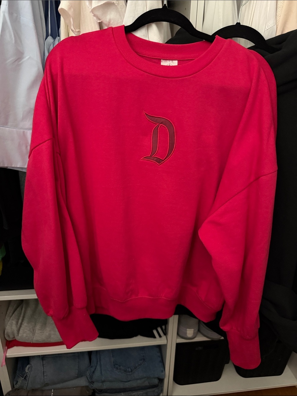 Disney Red Crewneck Sweatshirt with Script 'D' Logo